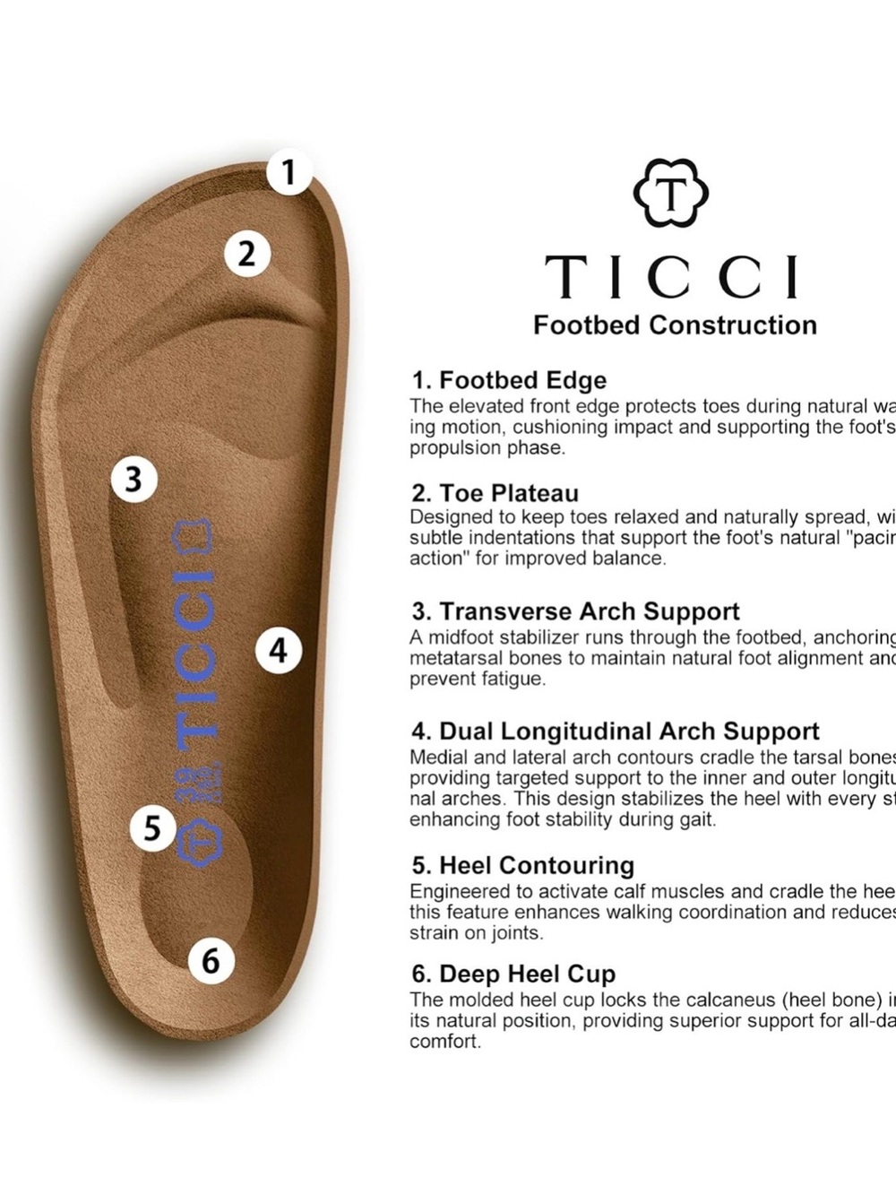 T TICCI Amazon Flexible Cork Footbed Sandals for Women - Arch Support adjustable - Picture 4 of 8